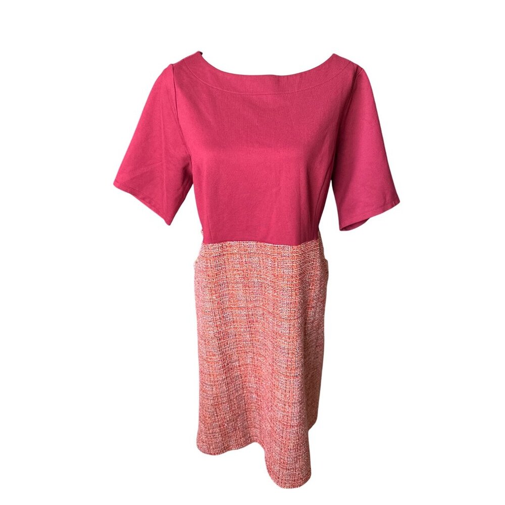 Isaac Mizrahi Pink Tweed Dress Two-Tone Boat Neck Short Sleeve Size 1X